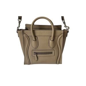 Céline '12 Nano Luggage Drummed Leather Mini Tote Bag Taupe Authen Phoebe Philo